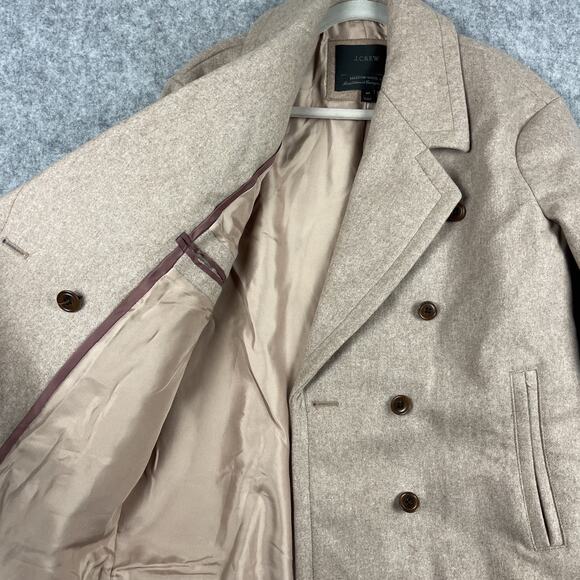 J Crew Melton Peacoat Jacket Womens 4T Beige Double Breasted Italian Wool Preppy - Picture 7 of 14